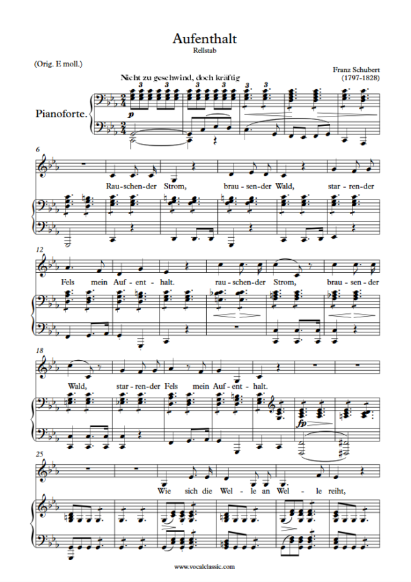 F. Schubert : Aufenthalt (C minor Key) PDF Sheet music