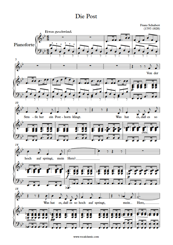 F. Schubert : Die Post (Bb Key) PDF Sheet music