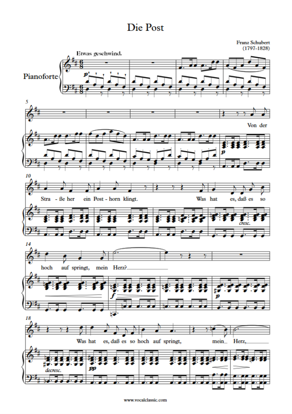 F. Schubert : Die Post (D Key) PDF Sheet music