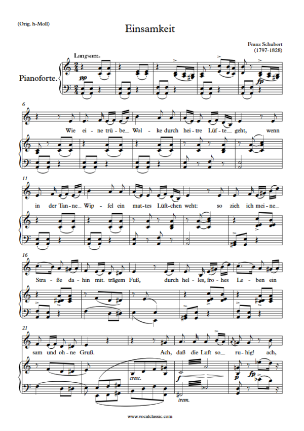 F. Schubert : Einsamkeit (A minor Key) PDF Sheet music