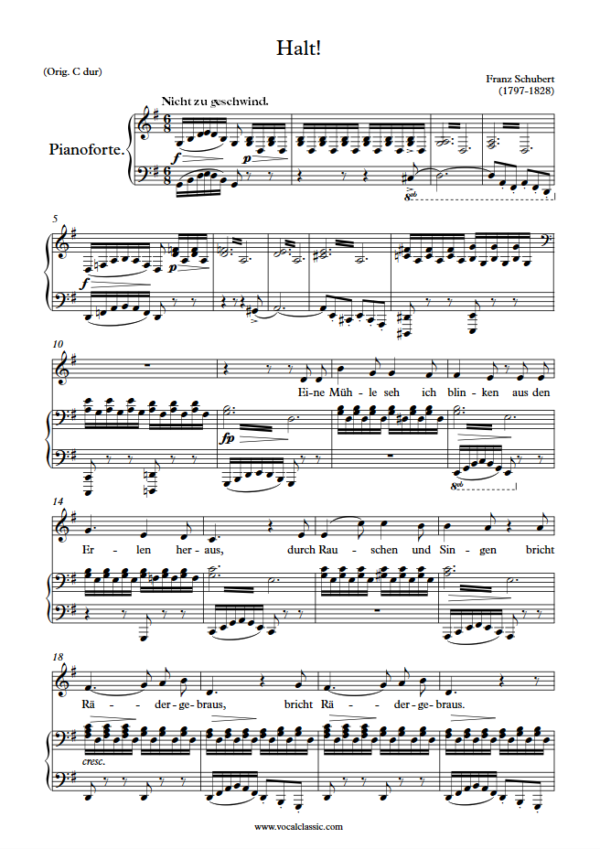 F. Schubert : Halt! (G Key) PDF Sheet music