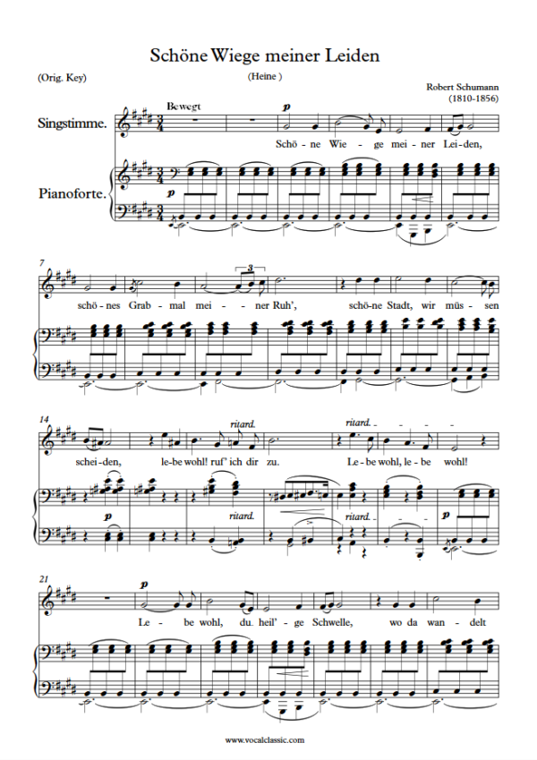 R. Schumann : Schöne Wiege meiner Leiden (E Key, Original) PDF Sheet music