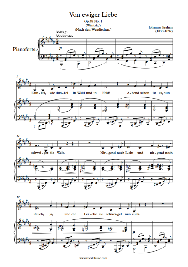 J. Brahms : Von ewiger Liebe (G#m Key) PDF Sheet music