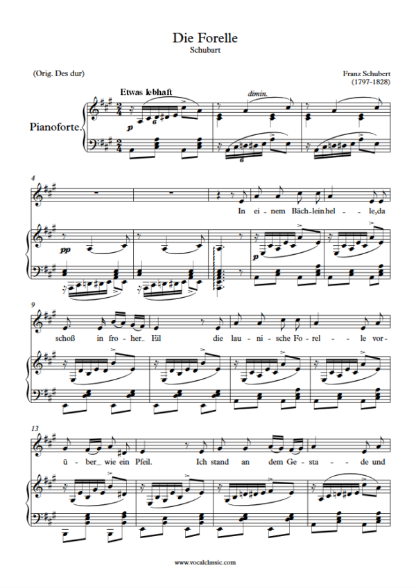 F. Schubert : Die Forelle (A Key) PDF Sheet music