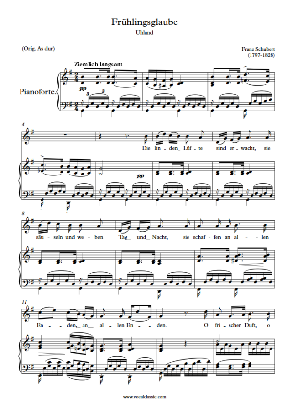 F. Schubert : Frühlingsglaube (G Key) PDF Sheet music