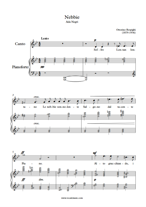 O. Respighi : Nebbie (G minor Key) PDF Sheet music