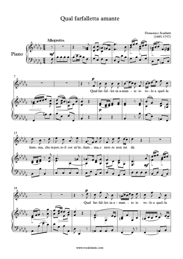 D. Scarlatti : Qual farfalletta amante (Bb minor Key) PDF – 4 pages Sheet music