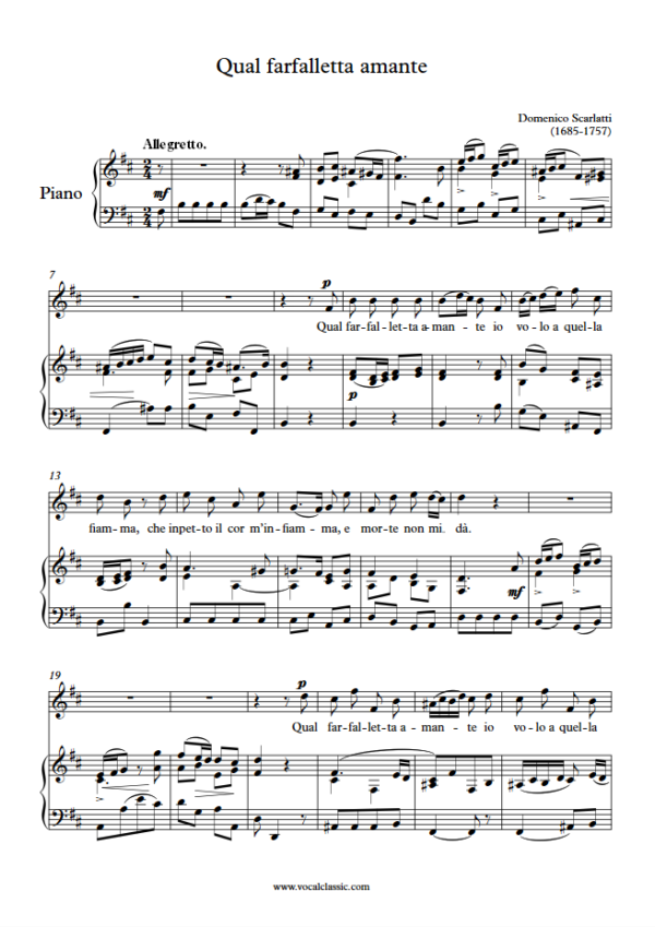 D. Scarlatti : Qual farfalletta amante (B minor Key) PDF – 4 pages Sheet music