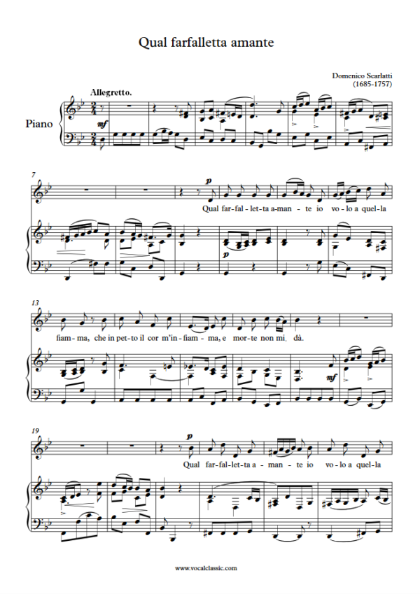 D. Scarlatti : Qual farfalletta amante (G minor Key, Original) PDF – 4 pages Sheet music