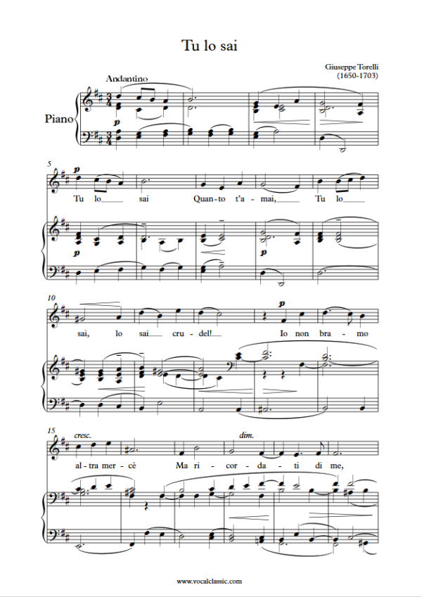 G. Torelli : Tu lo sai (D Key) PDF Sheet music