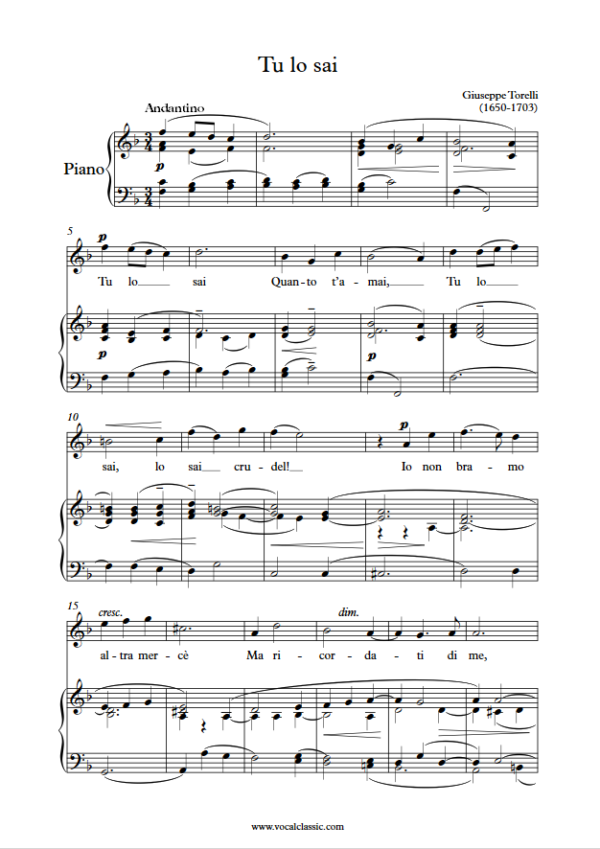 G. Torelli : Tu lo sai (F Key) PDF Sheet music