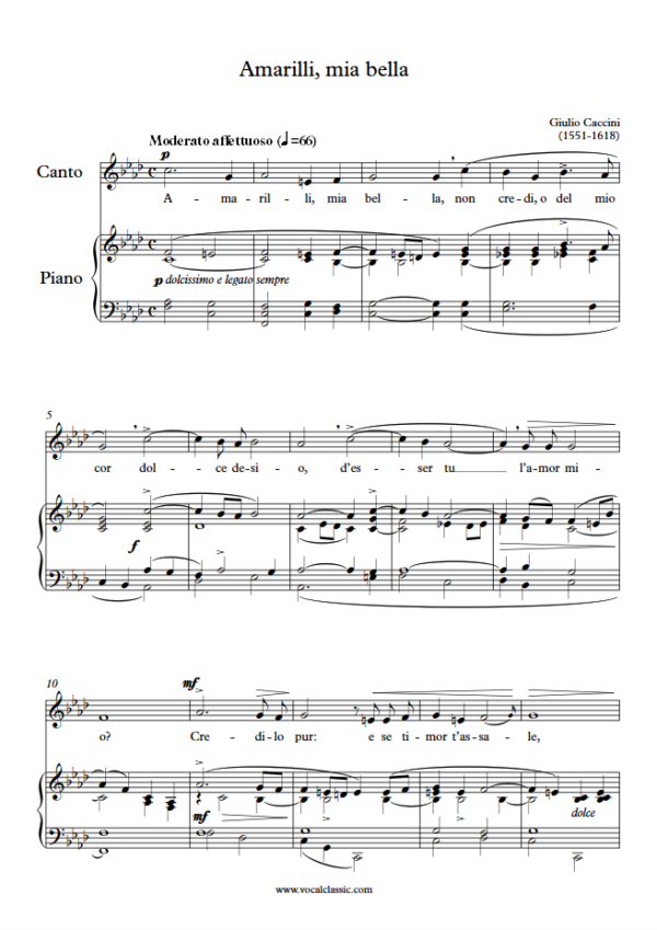 G. Caccini : Amarilli, mia bella (F minor Key) PDF Sheet music