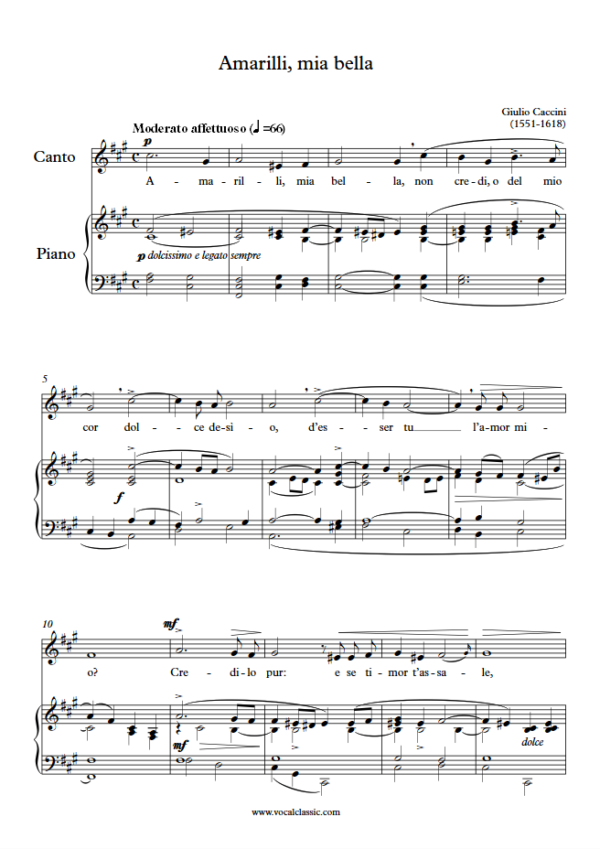 G. Caccini : Amarilli, mia bella (F# minor Key) PDF Sheet music