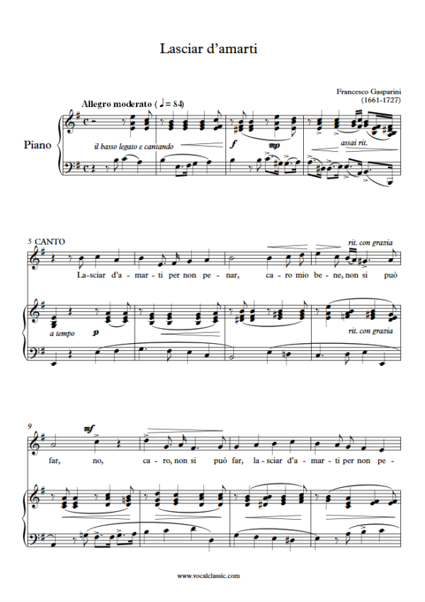 F. Gasparini : Lasciar d’amarti(E minor Key) PDF Sheet music