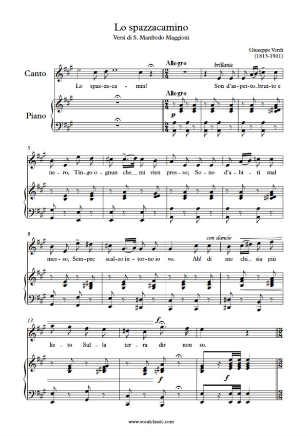 G. Verdi : Lo spazzacamino (A Key, Original) PDF Sheet music