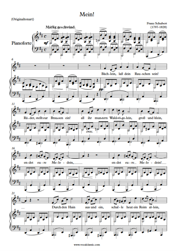 F. Schubert : Mein! (D Key, Original) PDF Sheet music