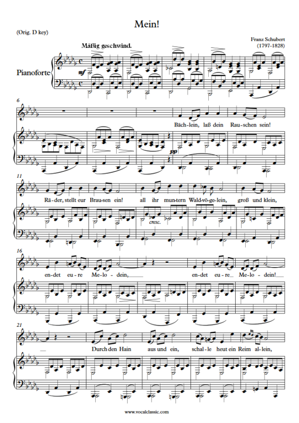 F. Schubert : Mein! (Db Key) PDF Sheet music