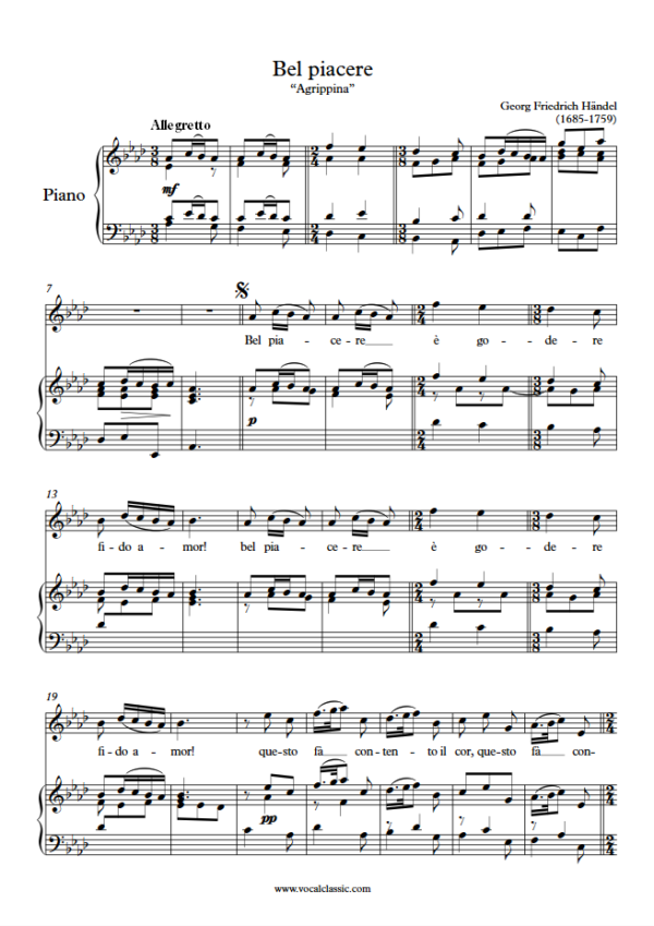 G. F. Handel : Bel piacere (Ab Key) PDF Sheet music