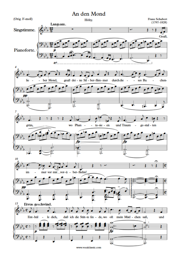 F. Schubert : An den Mond (C minor Key) PDF Sheet music