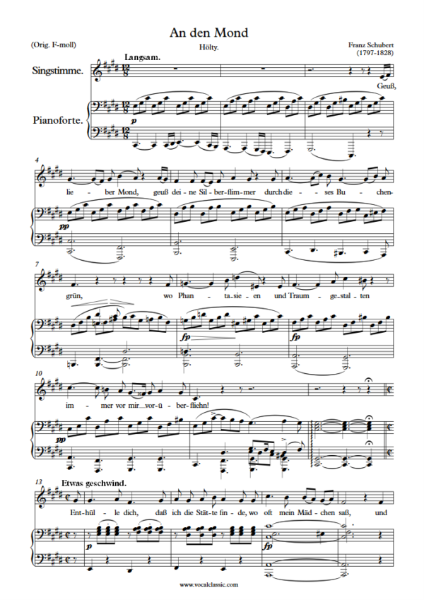 F. Schubert : An den Mond (C# minor Key) PDF Sheet music