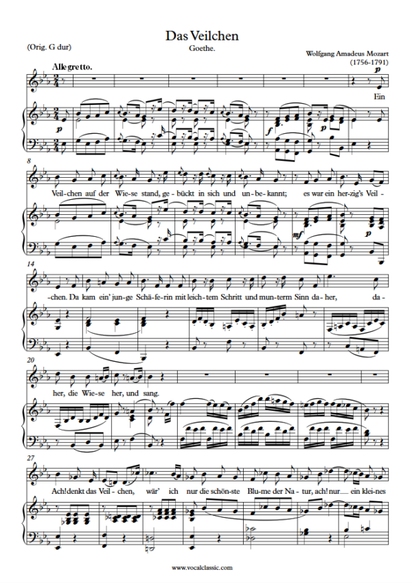 W. A. Mozart : Das Veilchen (Eb Key) PDF Sheet music