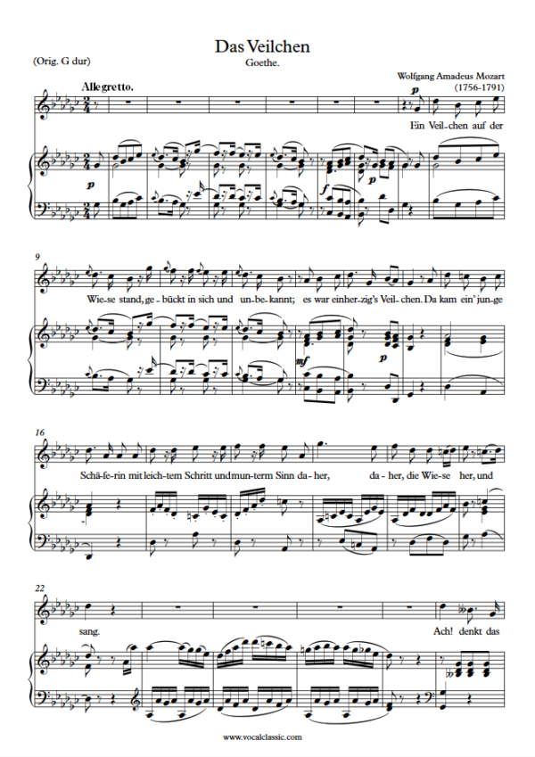 W. A. Mozart : Das Veilchen (Gb Key) PDF Sheet music