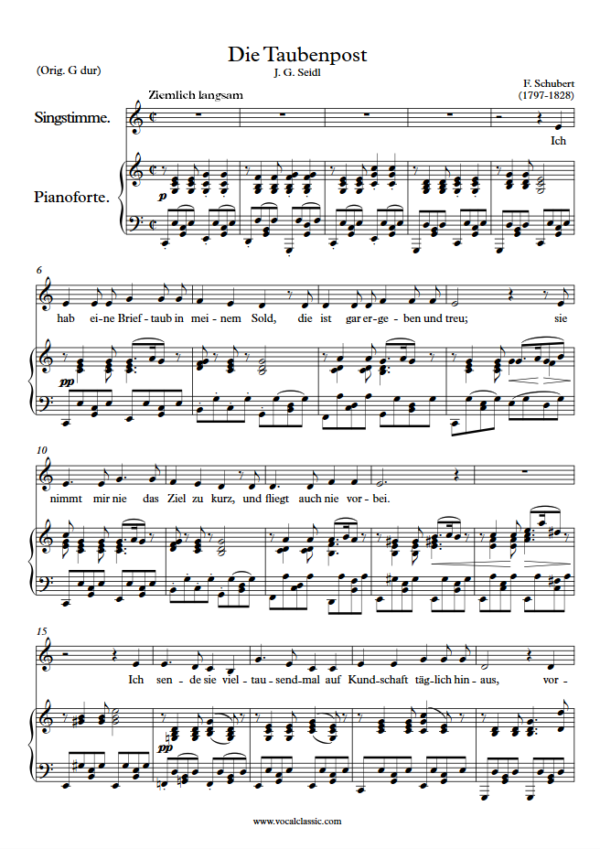 F. Schubert : Die Taubenpost (C Key) PDF 2023 한예종 남자 입시곡 Sheet music