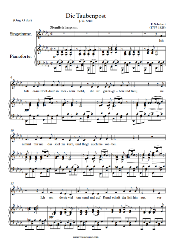 F. Schubert : Die Taubenpost (Db Key) PDF 2023 한예종 남자 입시곡 Sheet music