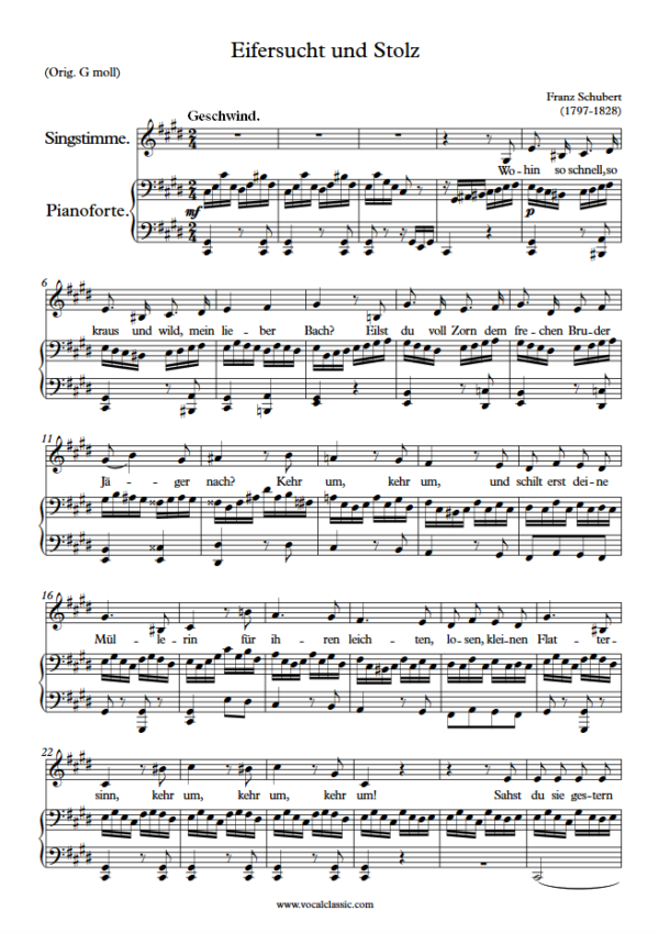 F. Schubert : Eifersucht und Stolz (C# minor Key – Db ending version) PDF Sheet music