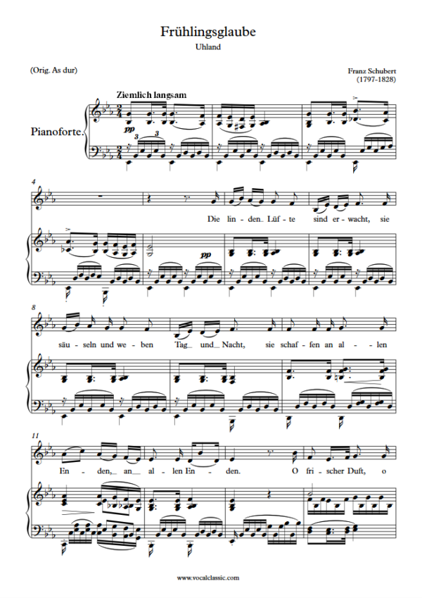 F. Schubert : Frühlingsglaube (Eb Key) PDF Sheet music