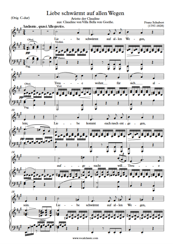 F. Schubert : Liebe schwärmt auf allen Wegen (A Key) PDF Sheet music