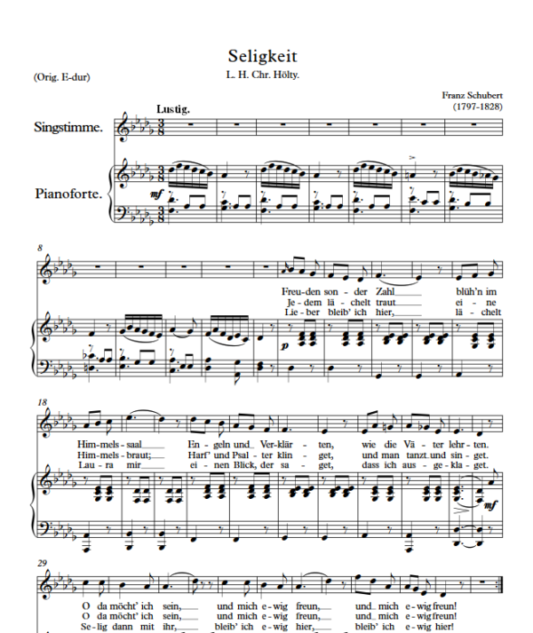 F. Schubert : Seligkeit (Db Key) PDF Sheet music