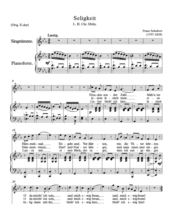 F. Schubert : Seligkeit (Eb Key) PDF Sheet music