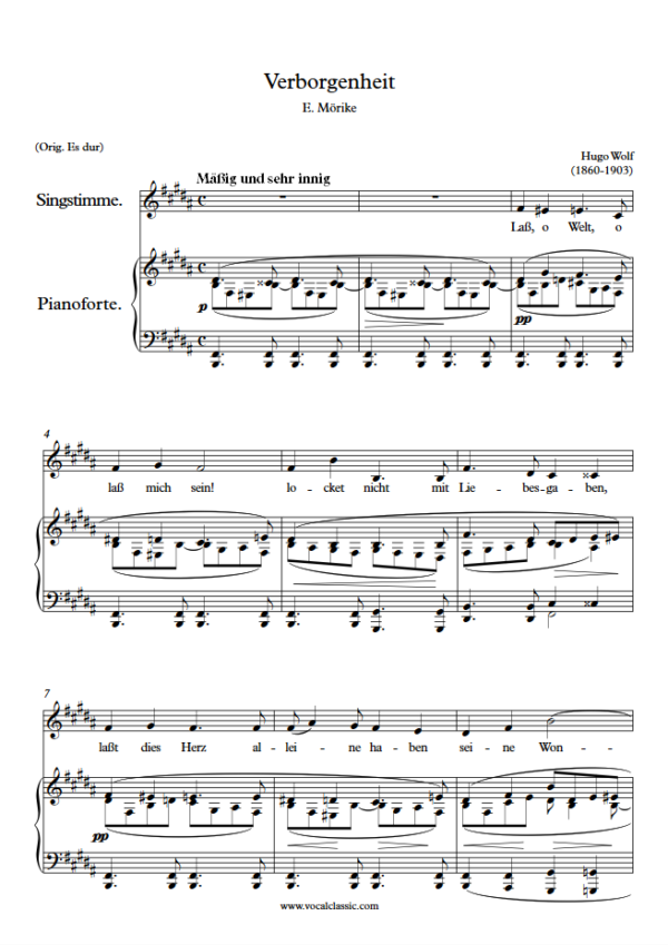 H. Wolf : Verborgenheit (B Key) PDF Sheet music