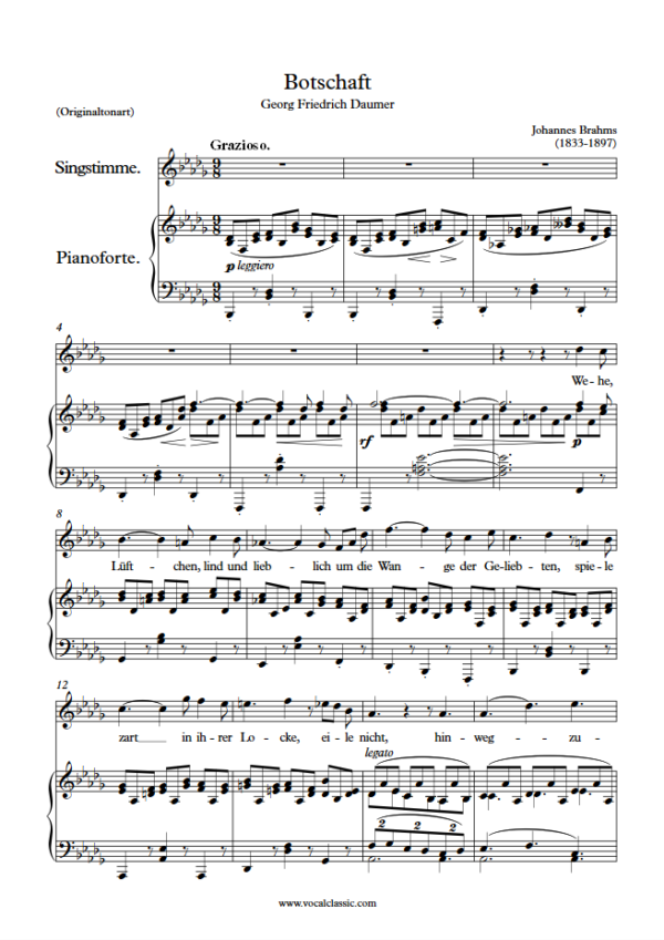 J. Brahms : Botschaft (Bb minor Key, Original) PDF Sheet music