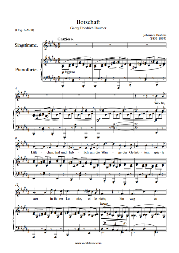 J. Brahms : Botschaft (G sharp minor Key) PDF Sheet music