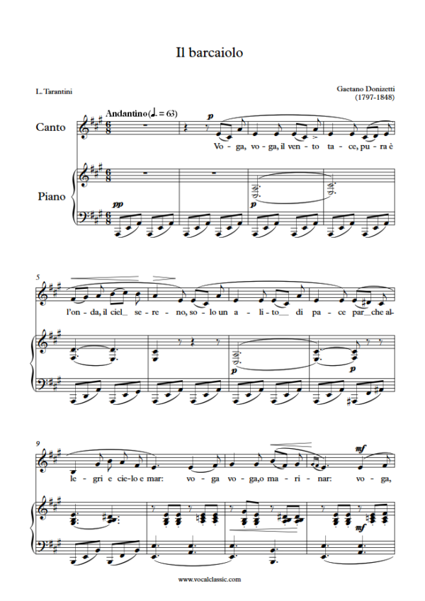 G. Donizetti : Il barcaiolo (A Key) PDF Sheet music