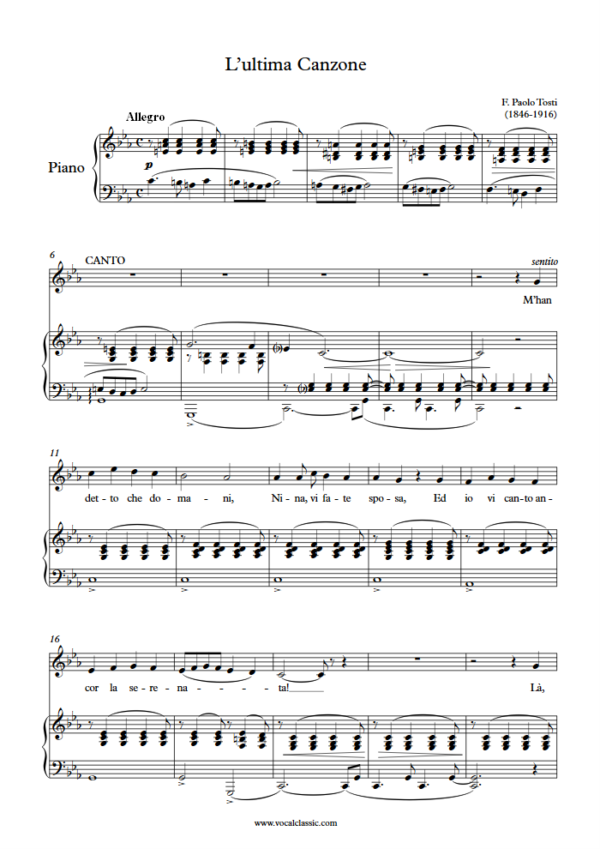 F. P. Tosti : L’ultima canzone(C minor Key) PDF Sheet music