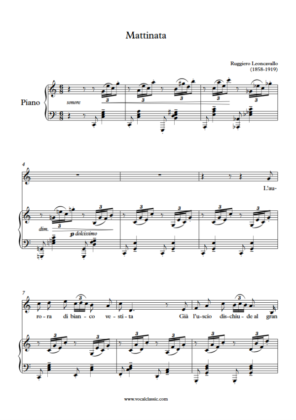 R. Leoncavallo : Mattinata(C Key) PDF Sheet music