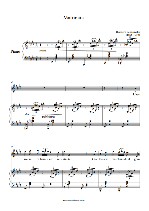 R. Leoncavallo : Mattinata(E Key) PDF Sheet music