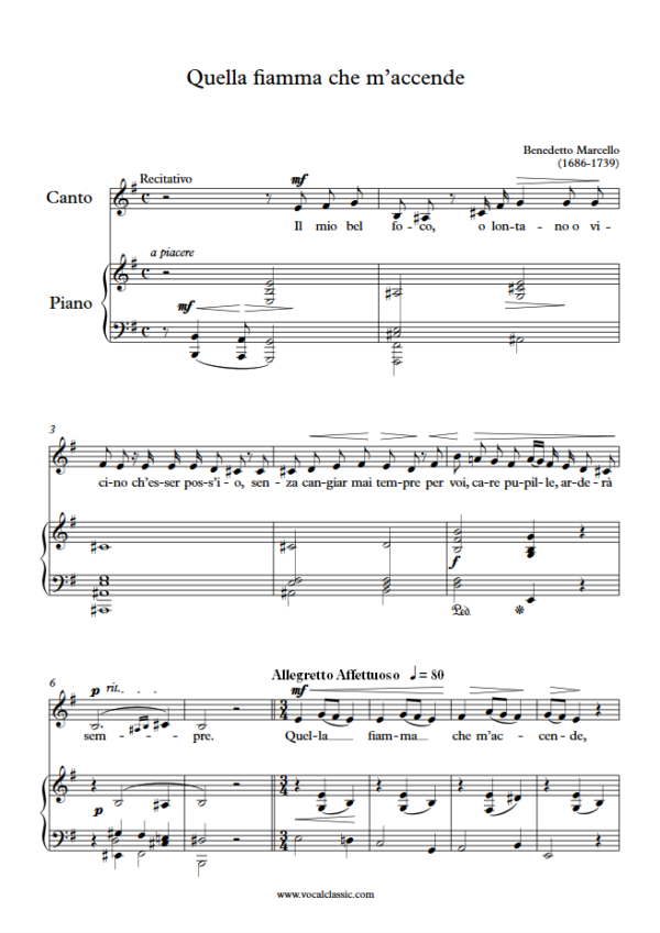 B. Marcello : Quella fiamma che m’accende (E minor Key) PDF Sheet music