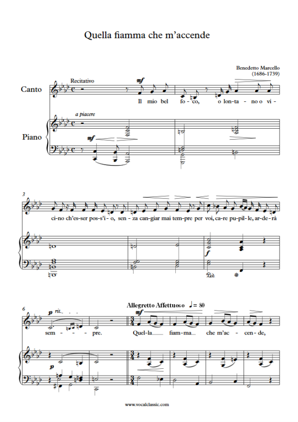 B. Marcello : Quella fiamma che m’accende (F minor Key) PDF Sheet music