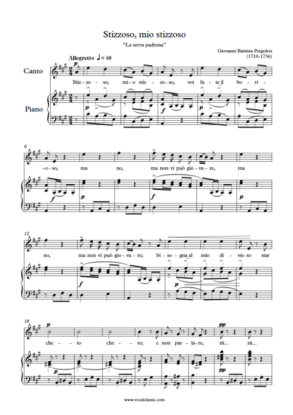 G. B. Pergolesi : Stizzoso mio, stizzoso (A Key) PDF Sheet music