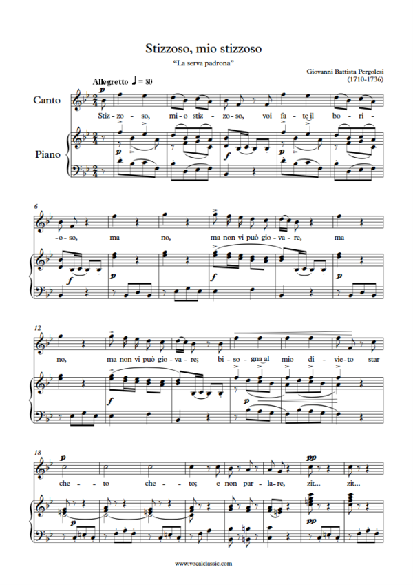 G. B. Pergolesi : Stizzoso mio, stizzoso (Bb Key) PDF Sheet music