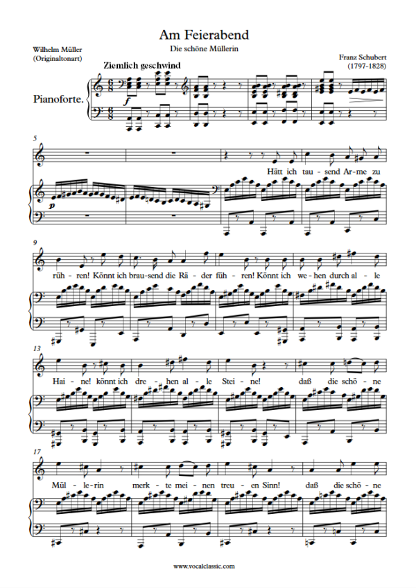 F. Schubert : Am Feierabend (A minor key, Original) PDF Sheet music