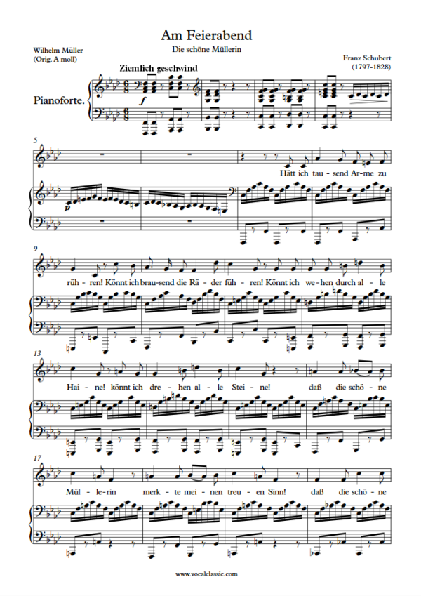 F. Schubert : Am Feierabend (F minor key) PDF Sheet music