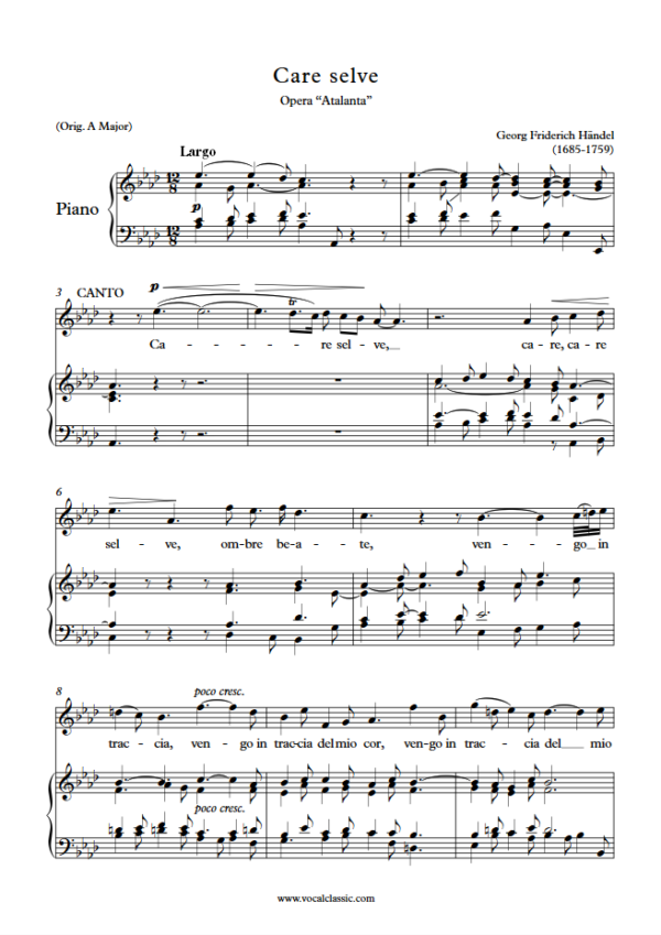 G. F. Handel : Care selve (Ab Key) PDF Sheet music