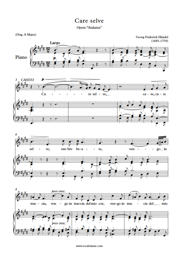 G. F. Handel : Care selve (E Key) PDF Sheet music