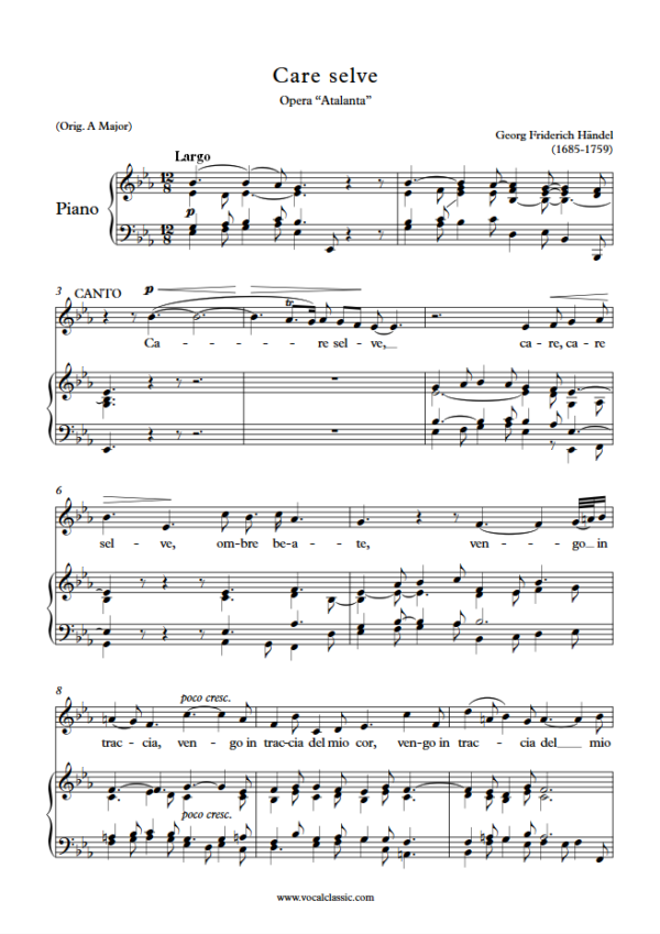 G. F. Handel : Care selve (Eb Key) PDF Sheet music