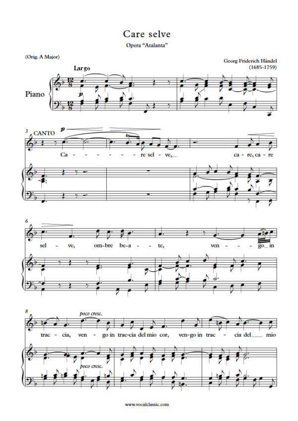 G. F. Handel : Care selve (F Key) PDF Sheet music